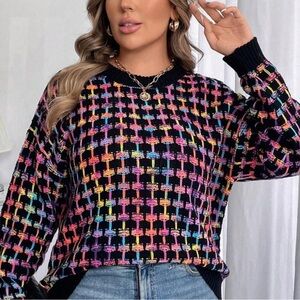 SHEIN Plus Size 2X Women Plaid Knitted Colorful Pullover Sweater
